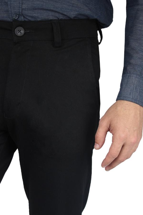 Pantalón Negro Regular Stretch De Algodón Con Bolsas Para Caballero 